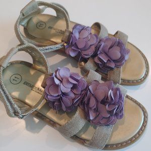 Genuine Kids | Khaki Canvas with Lavender Fabric Flowers Sandals | 11